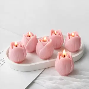 Handmade Tulip Soy Tealights Natural Floral Decor 6‑Pack, Candle Flowers for Home Decor