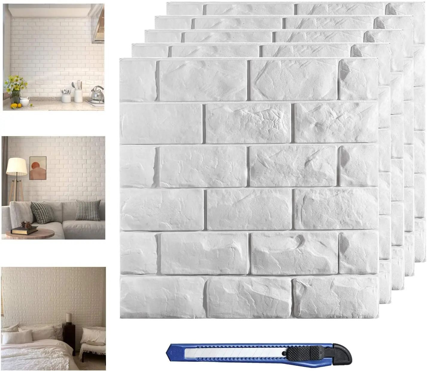 30 count 3D Wall Panels, White Brick Printable 3D Wallpaper Stick and Peel, Self Adhesive   Faux Brick Paneling for Bedroom, Bathroom, Kitchen, Fireplace (29.06 sq  Coverage)