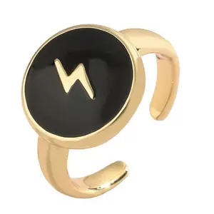Lighting Bolt Gold Plated Open Cuff Ring with Black or White Options for Stylish Accessories