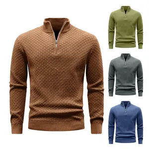 NoEnName_Null Men's Sweater Spring Outer Wear Quarter Zip Sweaters Polo Zip Pullover Cable Knit Mock Neck Turtleneck Top US Size Fitted Long Sleeve Casual OL Autumn