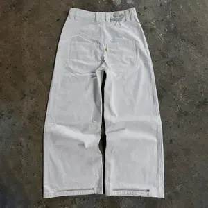 Y2K straight baggy jeans in pure white, anti-drag cuffs, unisex casual pants, premium vintage classic streetwear wide-leg trousers