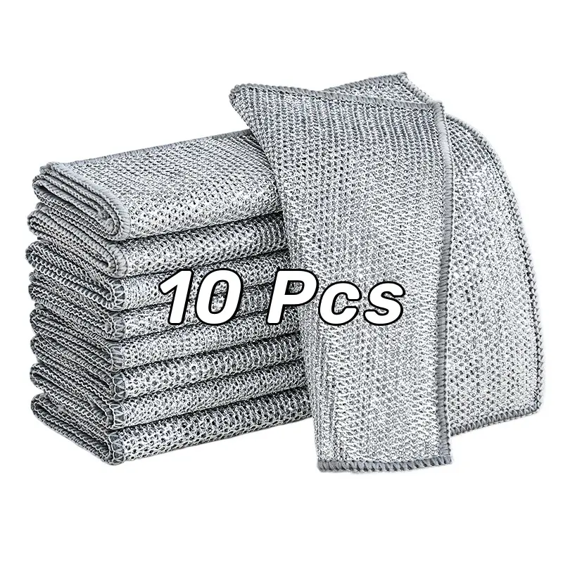 10-Pack Multipurpose Dishwashing Rags for Wet and Dry Use Easy Rinsing，Reusable，Non-Scratch Wire Dishcloths for Kitchen Cleaning, Wire Cleaning Cloth