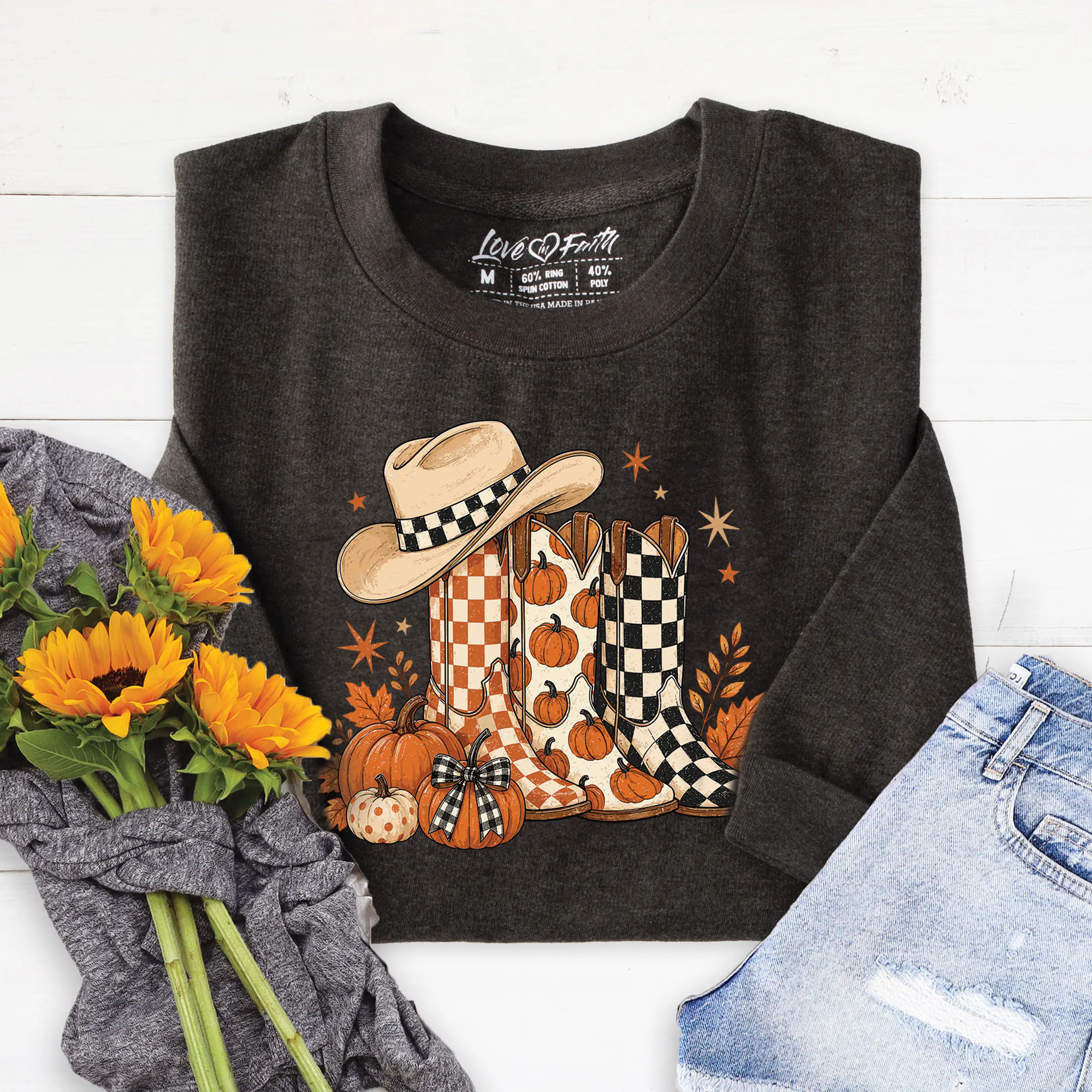 Love in Faith Women's Fall Christian Soft Cotton-Polyester Fleece Long-Sleeve Stitch Embroidery-Sequins Cozy Pullover Hoodie, Casual Everyday Wear, Thoughtful Gift for Women