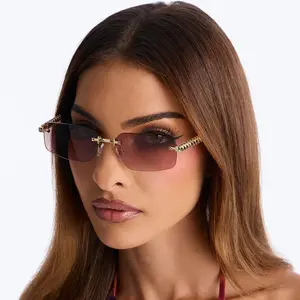 Rimless Rectangle Sunglasses for Women - Trendy Pyramid Temple Arms, Fashion Y2K Style UV Protection Shades for Streetwear