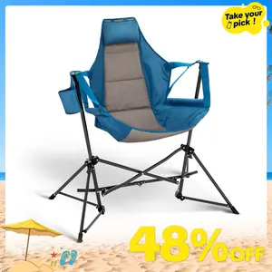 PHI VILLA Hammock Folding Rocking Chair with Cup Drink Holder, High Back Padded Swinging Chair for Outdoor,Camping, Lawn,Backyard,Picnic
