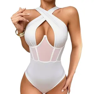 Women’s Sleeveless Bodysuit White, Underwear Womenswear Clothes, Lightweight Breathable Sexy Slim-Fit Minimalist Basic Style, Thanksgiving Gift Christmas Gift, Suitable For Dates Parties Concerts Holiday Vacations And Daily Wear.