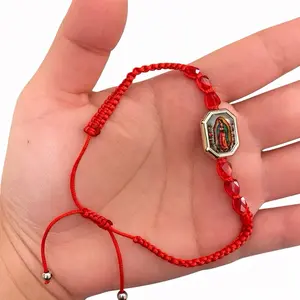 Virgin Mary Red String Bracelet with Medal, Nylon Material, Simple Design