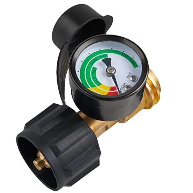 Universal Propane Tank Gauge - 5-20 lb LP Tanks, QCC1/Type 1 Connection, Solid Brass Level Indicator, Weather Resistant Monitor for Gas Leaks, Barbecues, RV Campers, Gas Monitor