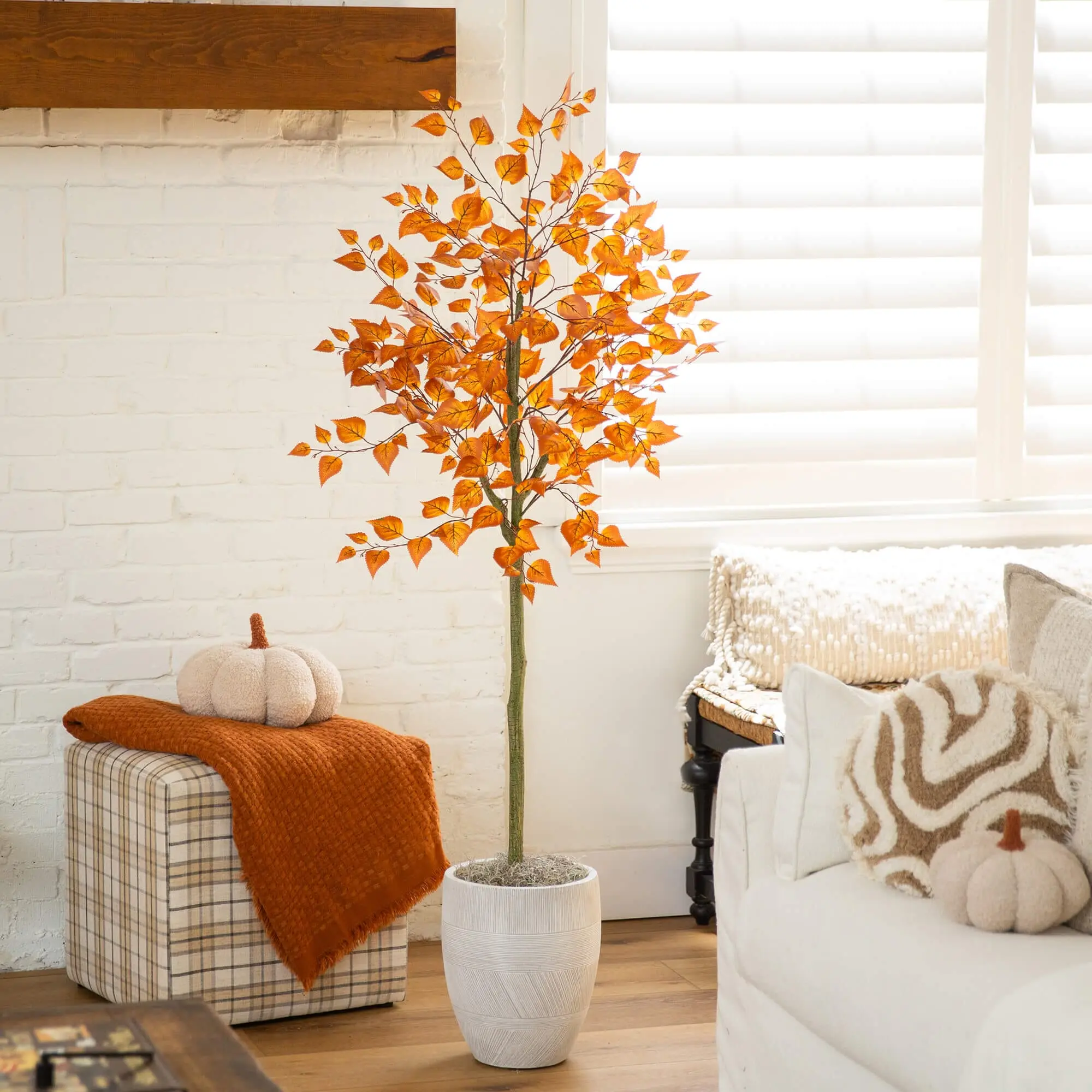 5ft Artificial Autumn Birch Leaf Tree - Home Decor Nursery Plant, Fake Flower for Room Displays