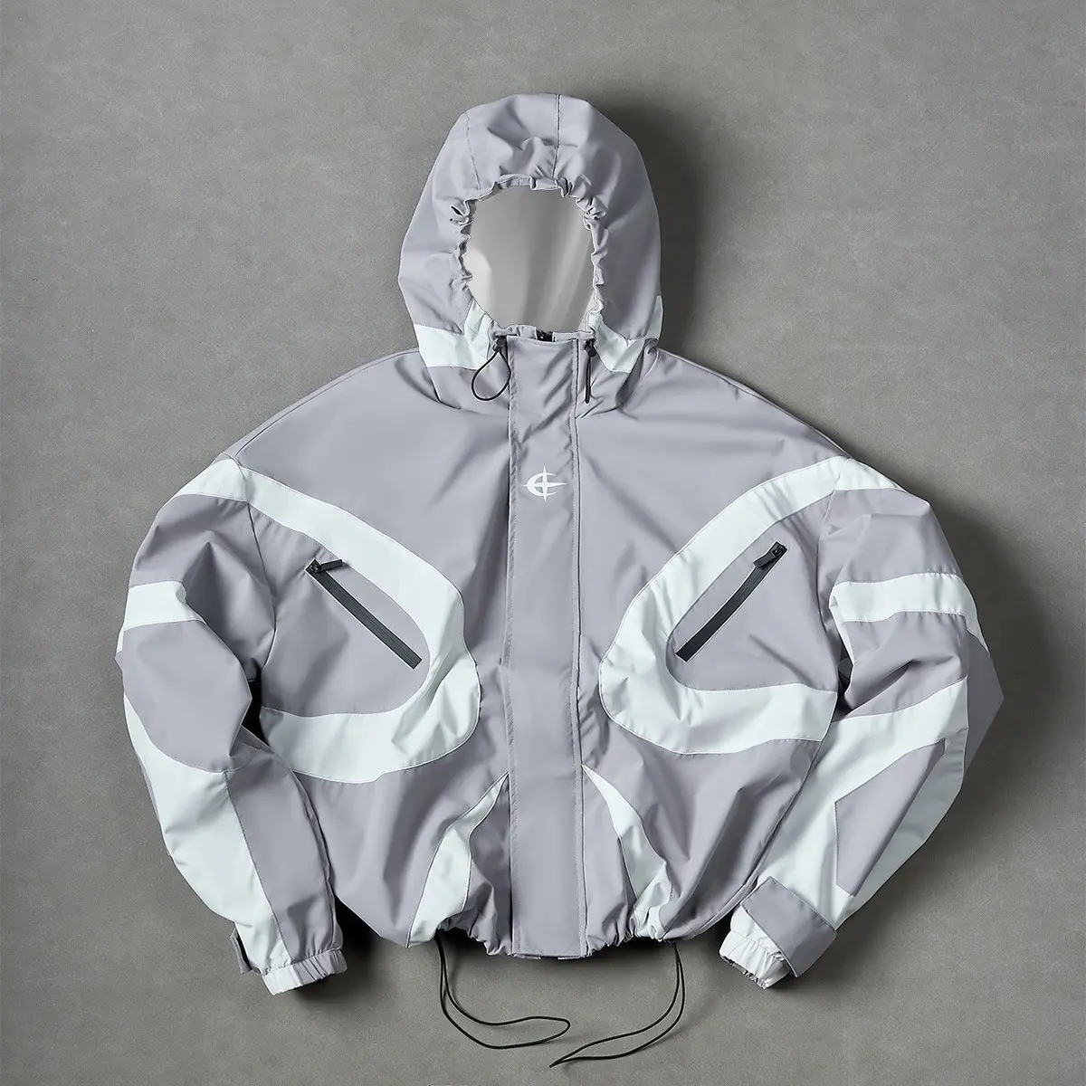Futuristic Techwear Jacket | Grey & White Aesthetic Windbreaker SpringStatements