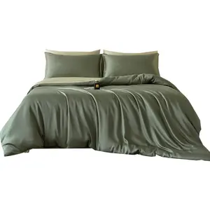 Luxury Washed Silk Four Piece Set Ice Silk Bed Sheets Duvet Cover High End Bare Skin Sleeping Bedding Summer Bedspread