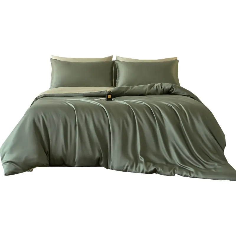 Luxury Washed Silk Four Piece Set Ice Silk Bed Sheets Duvet Cover High End Bare Skin Sleeping Bedding Summer Bedspread Bedsheet Sets