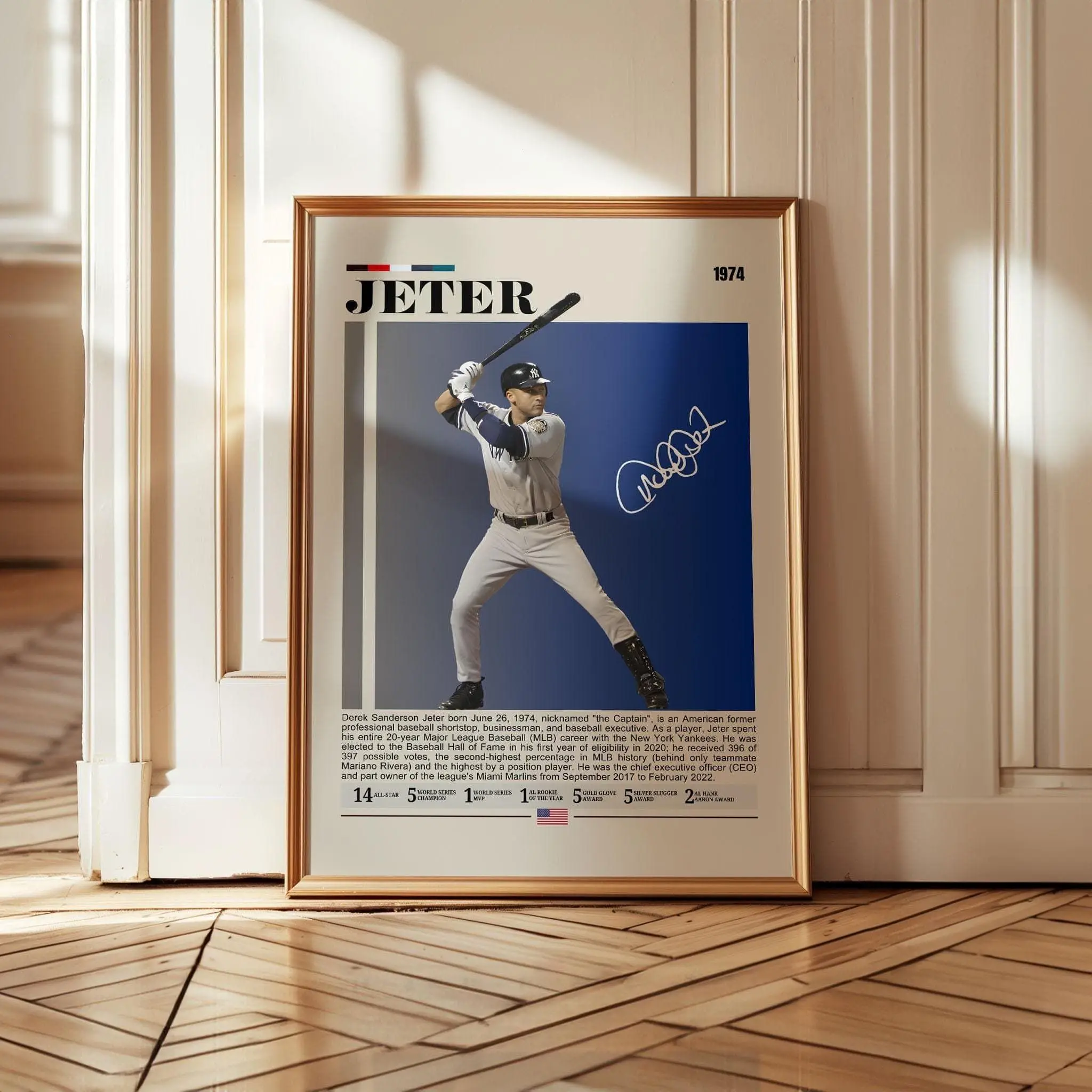 [ SALE UP TO 45% ] Derek Jeter Minimalist Baseball Wall Art, The Captain Sports Print, Classic Fan Gift