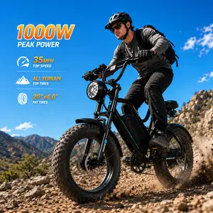 All Terrain Electric Mountain Bike 1000W Peak Motor, 35MPH Adult E-Bike with 20"x4.0" Fat Tires, Long Range Pedal Assist 35-50 Miles ebike