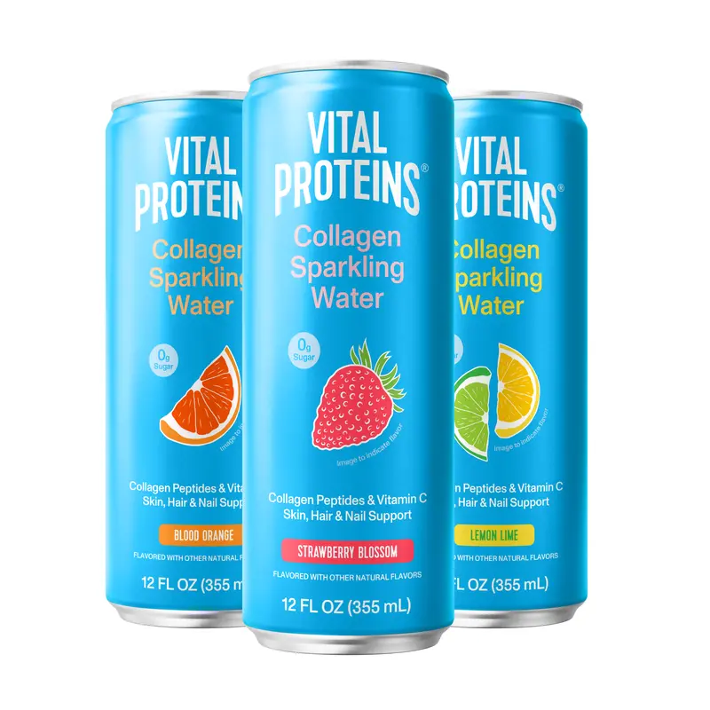 Vital Proteins Collagen Sparkling Water, VERISOL Collagen Peptides + Vitamin C, 0g Sugar, Skin Support Drink Variety 3-Pack (Strawberry Blossom, Blood Orange, Citrus Lime), 12 fl oz