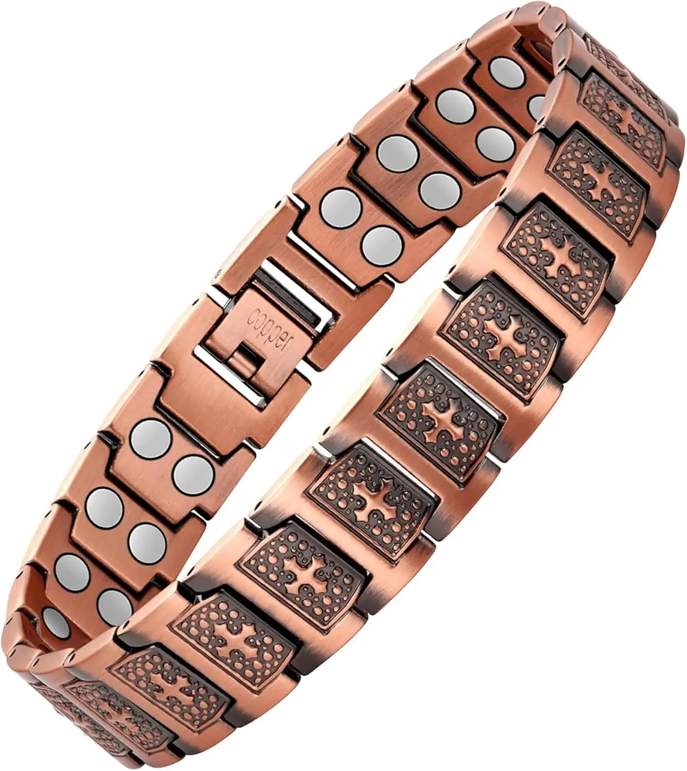 Men's Copper Cross Round Bracelet for Male Wear, Copper Metal Magnetic Therapy Jewelry with 3800 Gauss Powerful Magnets, Simple Cross Design, Casual Daily, Casual Wear, Cross Motif