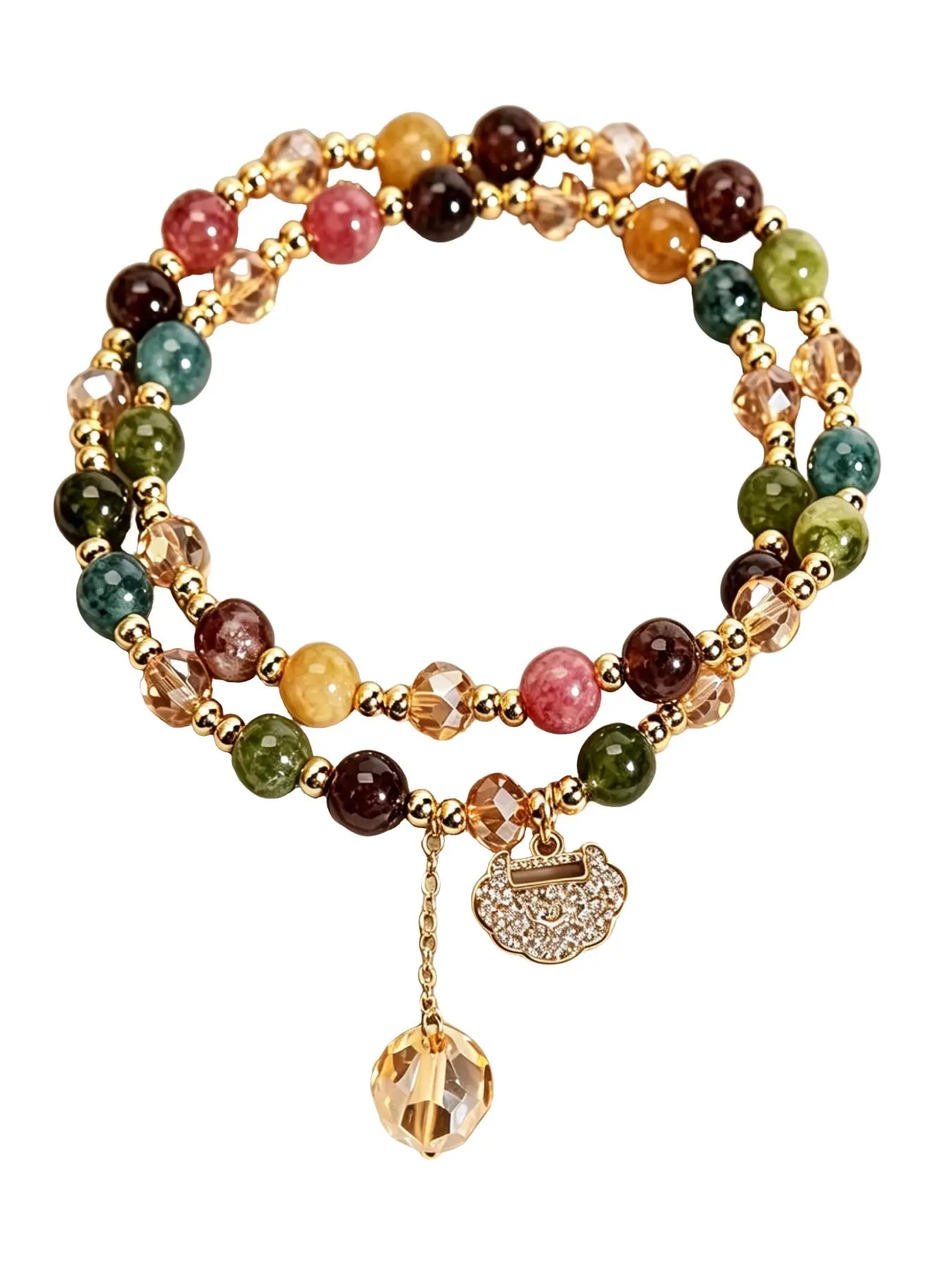 Fashion Dual Circle Tourmaline Bracelet, Unique High-End Design, Perfect for Vacations, Dates, Daily Wear, Gift for Girlfriend, Best Friend