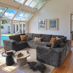 XIZZI 135" U Shape Modern Upholstered Sofa for Living Room, Modular Floor Sofa with Plush Corduroy, Plush Corduroy Couches with Deep Seat Chaise Lounge, No Assembly Required