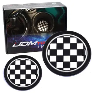 iJDMTOY Black/White 73mm Checker Pattern Style Silicone Insert Mats For Mini Cooper R55 R56 R57 R58 R59 Front Console Drink Holders