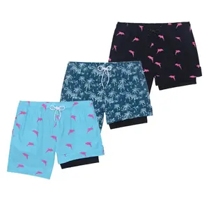 5 Inch Men's Swim Trunks with Compression Liner - Quick Dry Stretch Board Shorts with Pockets, Drawstring Waist, Funny Hawaiian/Animal Print Beach Swimwear for Surfing & Swimming