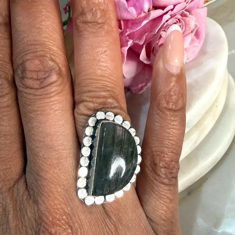 Labradorite Holographic Unique Shape Gemstone Jewelry Ring
