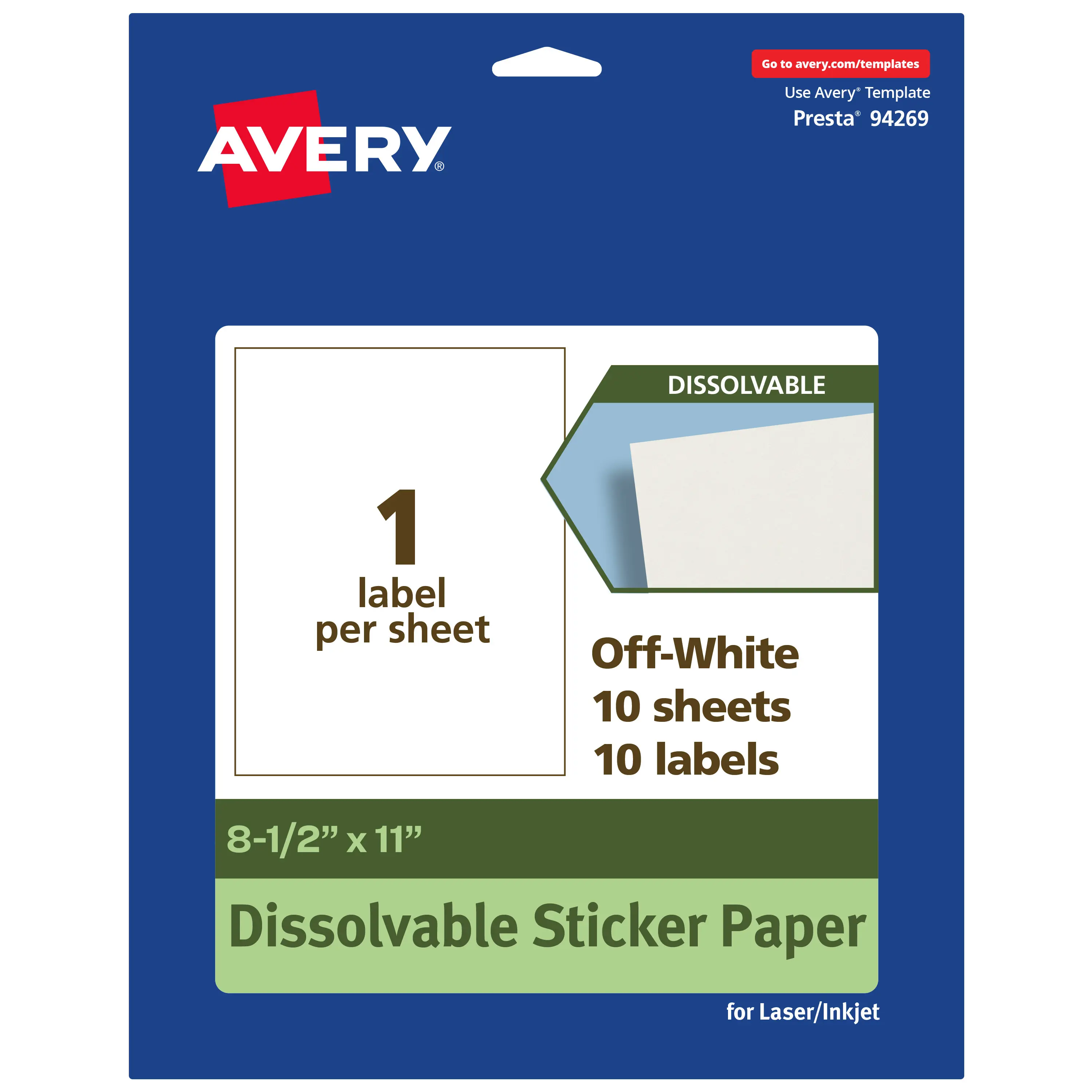 Avery Dissolvable Sticker Paper, 8.5" x 11" Rectangle