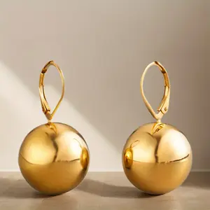 Stainless Steel Shiny Spherical Earrings for Women - Fashionable Simple Style - Perfect for Daily Casual Wear & Holiday Gifts