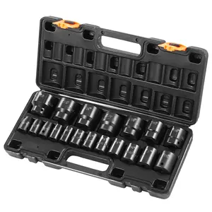 Impact Socket Set 1/2 Inch Drive, 19-Piece SAE 6-Point Hex Socket Kit, Standard Socket Assortment With Sizes From 3/8 Inch To 1-1/2 Inch, High-Quality Chrome Vanadium Steel, Magnetic Rail Case, Durable Home Workshop Tool