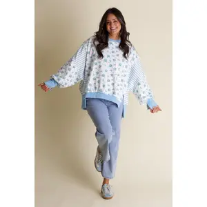 In Motion Floral Oversized Top - Light Blue