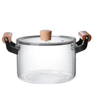 Glass Stockpot with Wooden Handle, Large Capacity High Temperature Resistant Stockpot with Lid, Kitchen Cookware for Home Use, Stew Pot