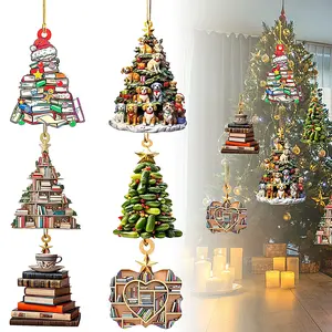 6PCS Christmas Tree Decorations, Christmas Tree Book Decorations, Christmas and New Year Decorations, Book Lovers Tree Decorations (Flat 2D) - Acrylic Christmas Decorations