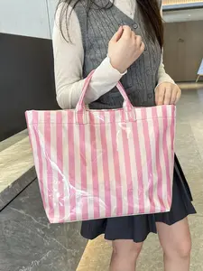 Women's simple and stylish multi-color striped letter tote bag, daily large-capacity casual easy-to-match PVC checkerboard handbag, Jelly Tote Bag, suitable for various occasions such as commuting, traveling, dating, shopping, etc.