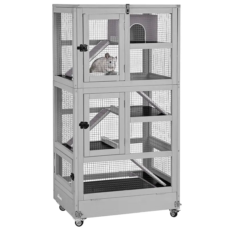 Aivituvin 5 Levels Wooden Chinchilla Ferret Cage | Chew-Resistant Habitat-AIR38-1