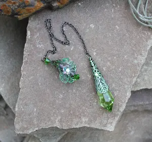 Pendulum Stunning Swarovski Crystal Pendulum with Green Hand Painted End Caps