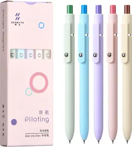 Black Ink Gel Pens 5 count Set, Fine Point 0.5mm Cute Pens, Macaron Barrel Comfort Grip Smooth Writing Pen for Journaling and Signature