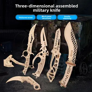Thick Wooden DIY 3D Assembly Creative Eagle Claw Folding Dagger Near Battle Axe King Dart Toy Handcuffs CS Battle Royale Game Model Identical Toy hardwood Self-Adhesive Rhinestone Jewel Stickers