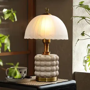 Mid Century Modern Lamp for Bedroom, Vintage Bedside Small Lamp for Living Room,Unique Lamps Cracked Ceramic lamp for Night Stands, Aesthetic Home Decor
