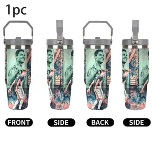 1pc 30oz Stainless Steel Insulated Cup with Straw Tumbler - Leak-Proof, Portable Travel Cup for Sports, Fitness, Cristiano Ronaldo theme Design Vacuum Car Cup, Ideal Gift for Thanksgiving, Christmas, Mother's Day