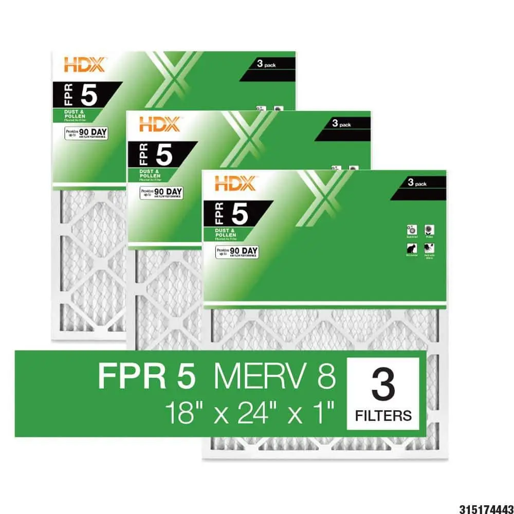 18 in. x 24 in. x 1 in. Standard Pleated Furnace Air Filter FPR 5, MERV 8 (3-Pack)