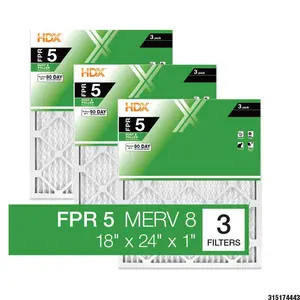 18 in. x 24 in. x 1 in. Standard Pleated Furnace Air Filter FPR 5, MERV 8 (3-Pack)