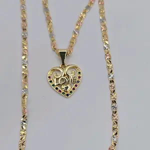 LOVE HEART multicolored stones gold-plated necklace three colors style chain 18"inches small size