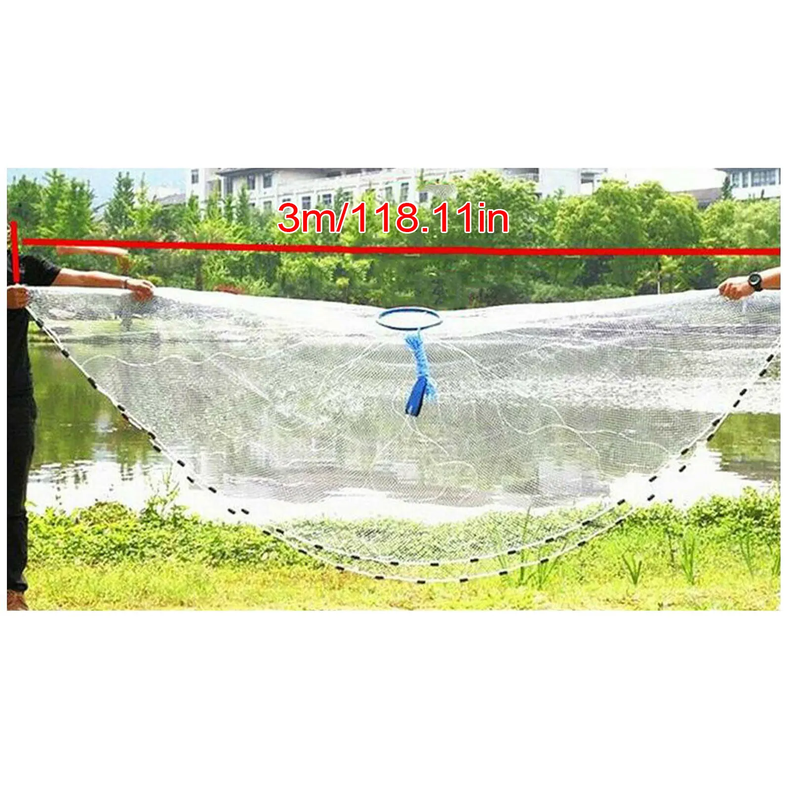 10ft Monofilament Fishing Cast Net, 15mm Mesh Fishing Tackle with Hand Rope for Shallow Sea, River