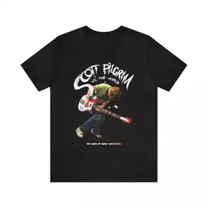 Scott Pilgrim vs.The World vintage graphic T-shirt, stylish heavy cotton, music-inspired men's T-shirt, is the perfect gift for fans