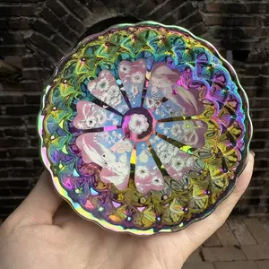 Iridescent Rainbow Sakura & Bird Tea Bowl Handmade Japanese Style Ceramic Ware with Cherry Blossom and Bird Motif Hand-Painted Details