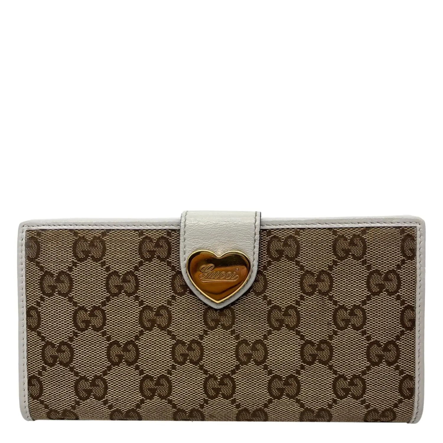 Pre-owned GUCCI Canvas Clutches & Wristlets Heart Continental GG Supreme Wallet Beige 203550