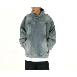 Retro washed hooded denim jacket men's and women's trendy brand niche couple versatile loose casual pullover sweater