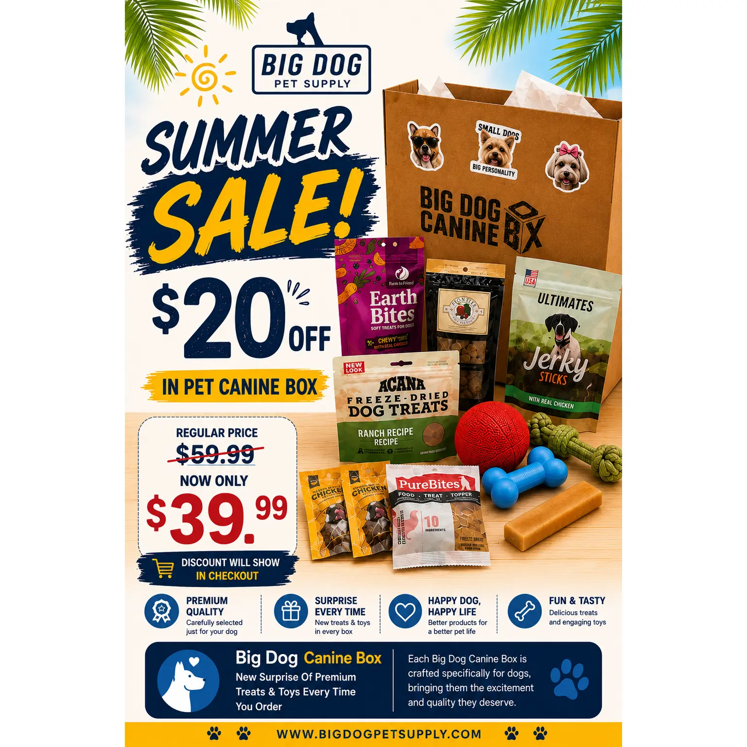Big Dog Canine Box for Medium Dogs – New Surprise of Premium Treats & Toys Every Time You Order