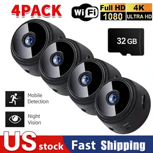 Mini wireless Wi‑Fi security camera, 4K HD, with strong magnet, 1.5‑hour rechargeable battery, USB power, 32 GB card, AI motion detection for home office