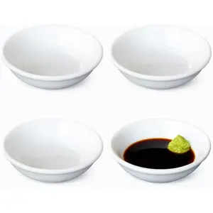 Porcelain Dipping Sauce Bowls Set of 4, 2 oz Soy Sauce Dish 3-5/8" Small Condiment Bowls for Sushi, Wasabi, Ketchup, BBQ, Microwave & Dishwasher Safe White Sauce Dishes