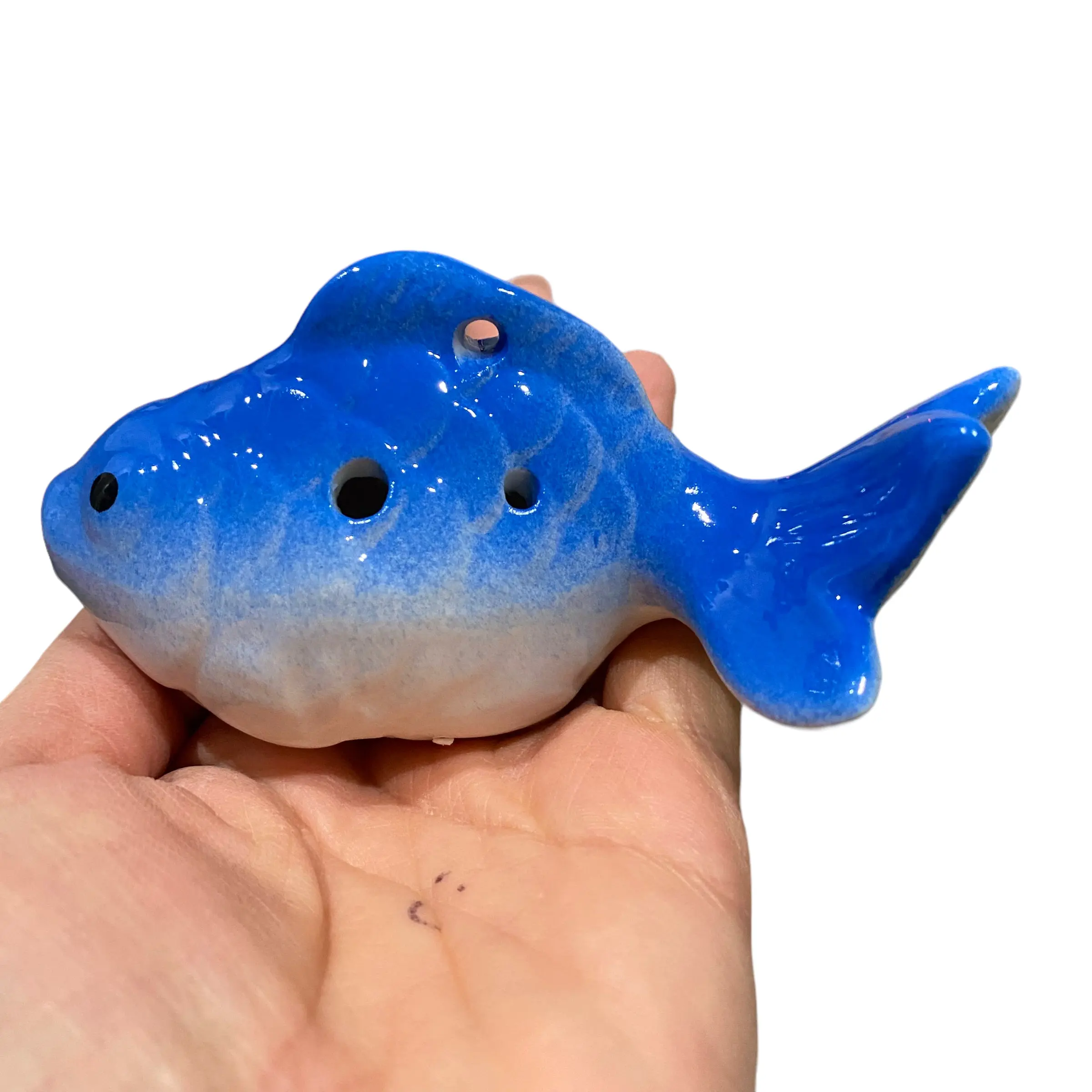 Ceramic Goldfish Ocarina - 4"x2"x2" Ocean Blue Wind Instrument for Music Lovers, Portable Lightweight, Artistic Design, Easy to Play, Unisex Collectible for All Ages